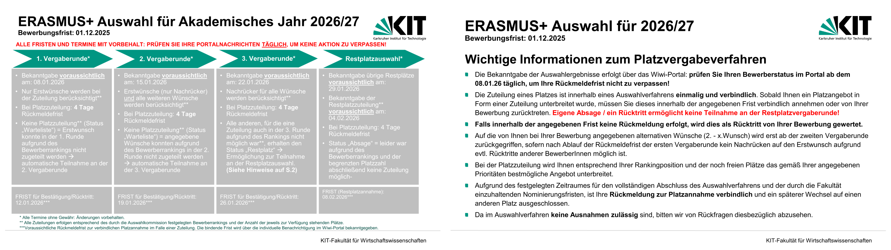 Erasmus auswahl Termine