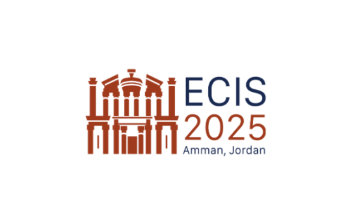 Logo von ECIS 2025 in Amman, Jordanien, mit architektonischem Symbol.